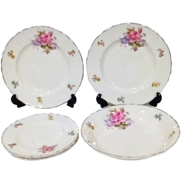 Vintage A.J. Wilkinson Ltd Royal Staffordshire Pottery 6 Pcs - 5 Plates 1 Soup‎ - Picture 1 of 9